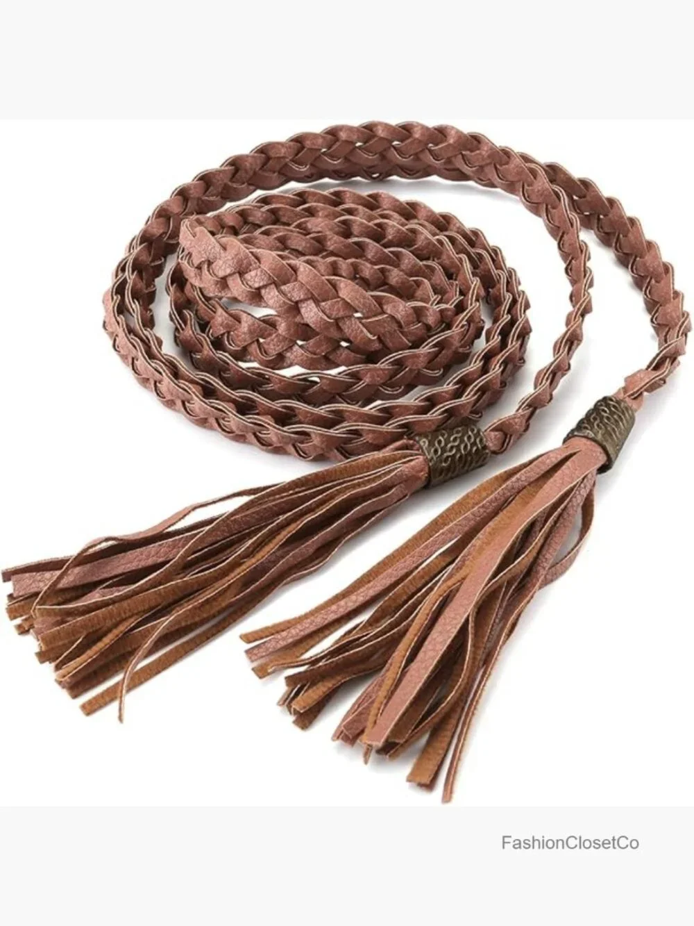 Women's Tassel Braided Rope Belt PU Leather Waist Belt Woven Boho